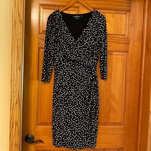 Lauren faux-wrap black and ivory dress
